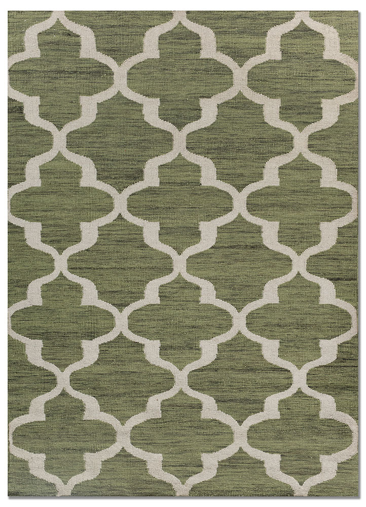 indusbar green wool and viscose flat weaves Rug - HeadShot