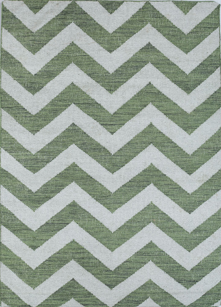 indusbar green wool and viscose flat weaves Rug - HeadShot