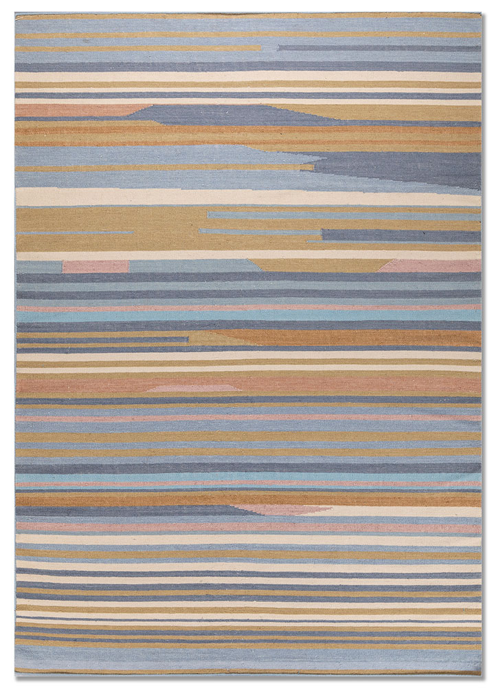indusbar blue wool flat weaves Rug - HeadShot