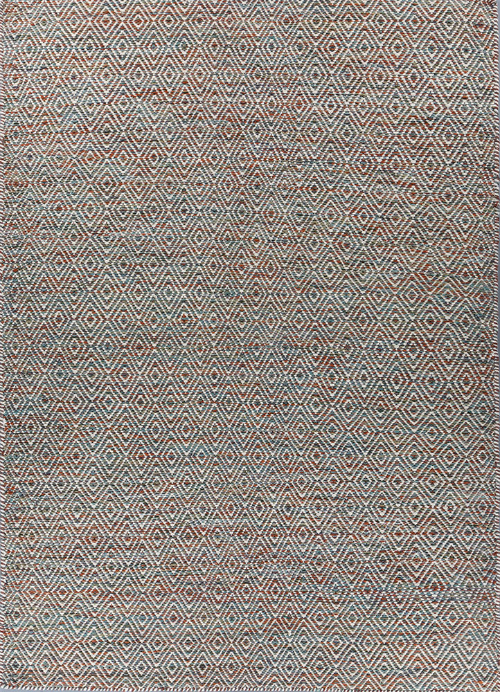 abrash blue wool and viscose flat weaves Rug - HeadShot
