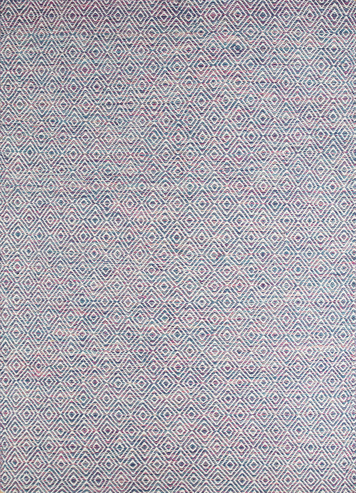 abrash blue wool and viscose flat weaves Rug - HeadShot