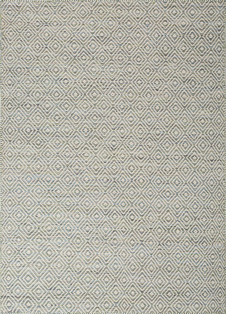 abrash blue wool and viscose flat weaves Rug - HeadShot