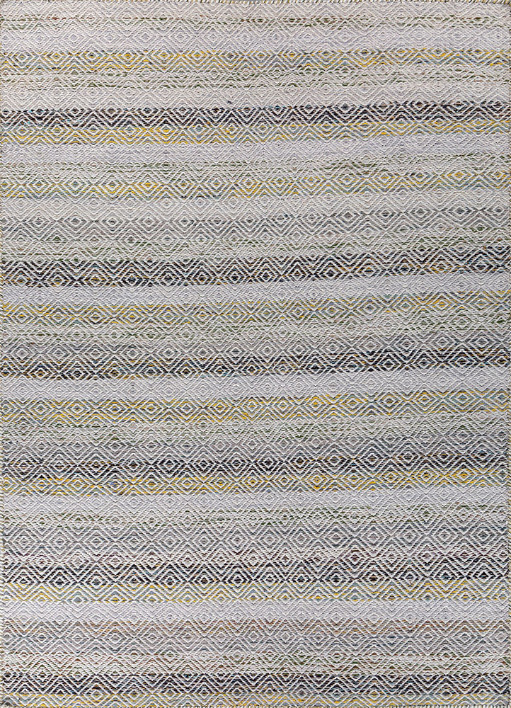 abrash blue wool and viscose flat weaves Rug - HeadShot