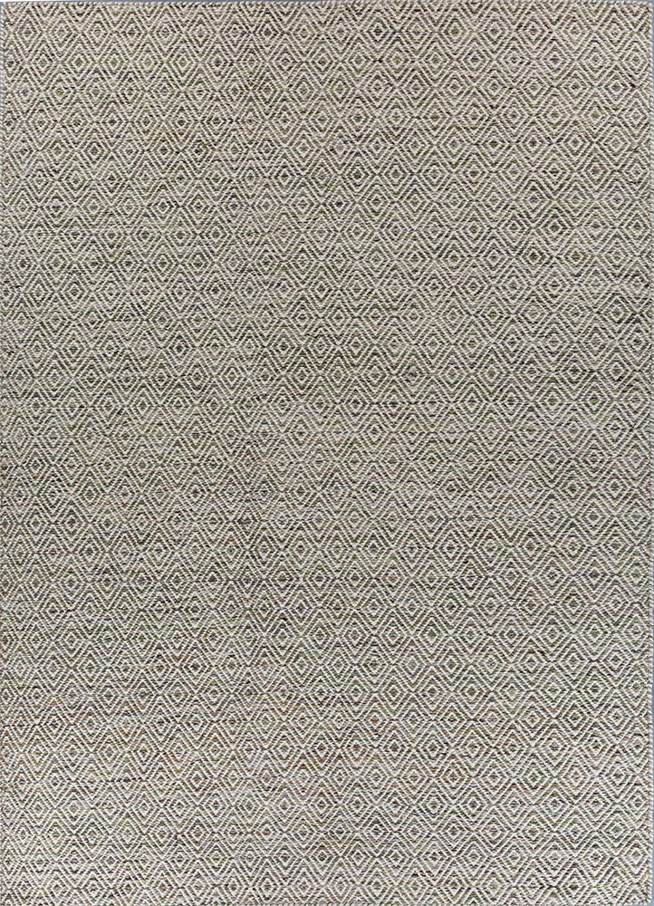 abrash green wool and viscose flat weaves Rug - HeadShot