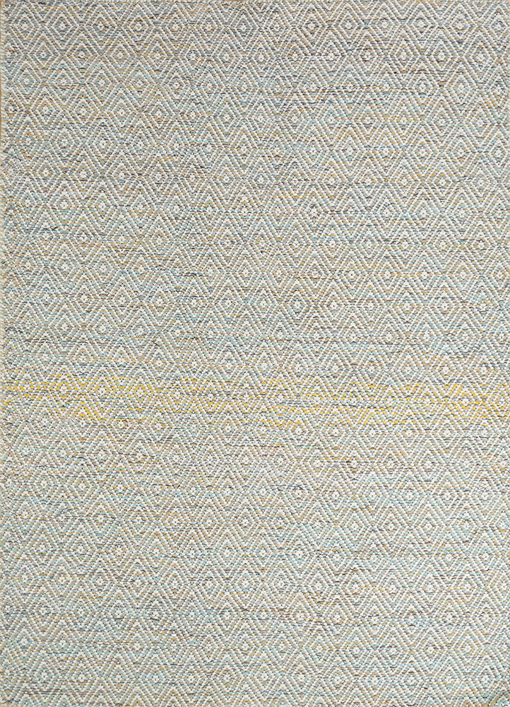 abrash blue wool and viscose flat weaves Rug - HeadShot