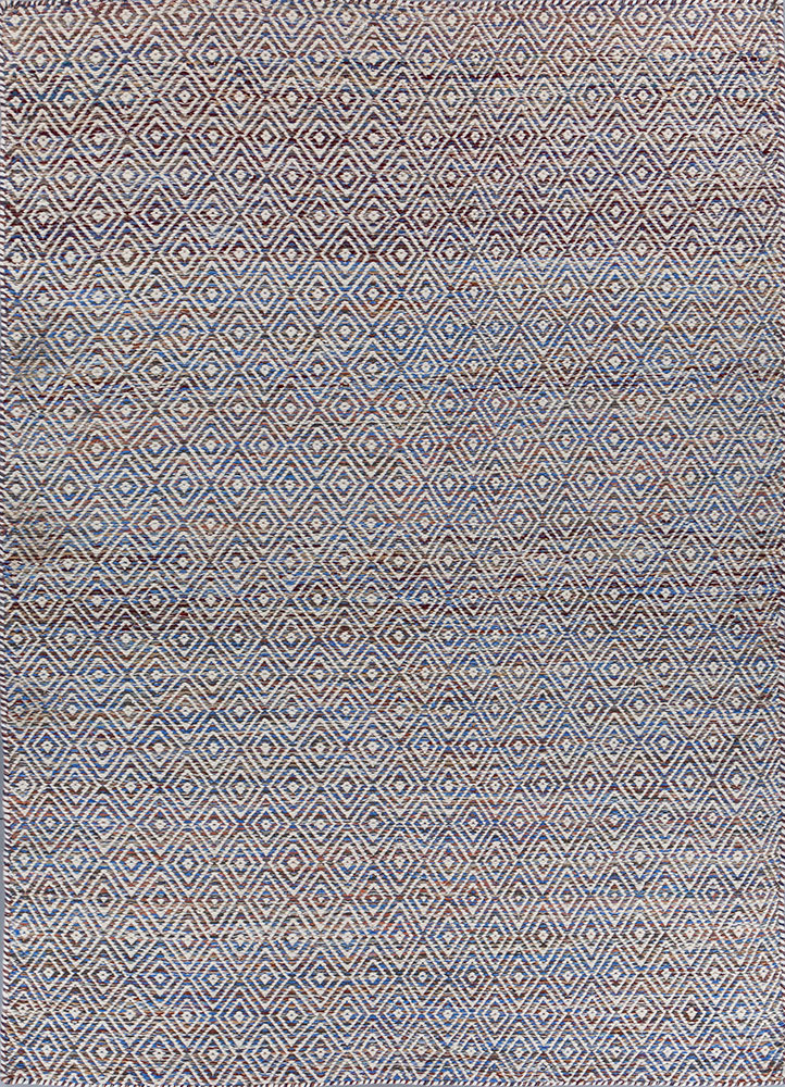 abrash blue wool and viscose flat weaves Rug - HeadShot
