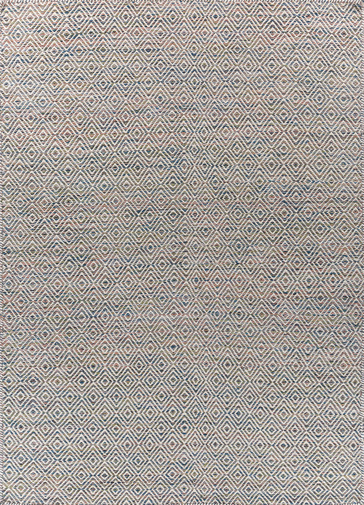abrash blue wool and viscose flat weaves Rug - HeadShot