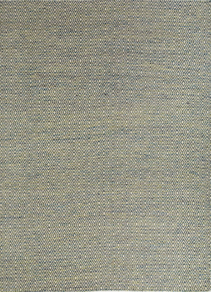 abrash blue wool and viscose flat weaves Rug - HeadShot