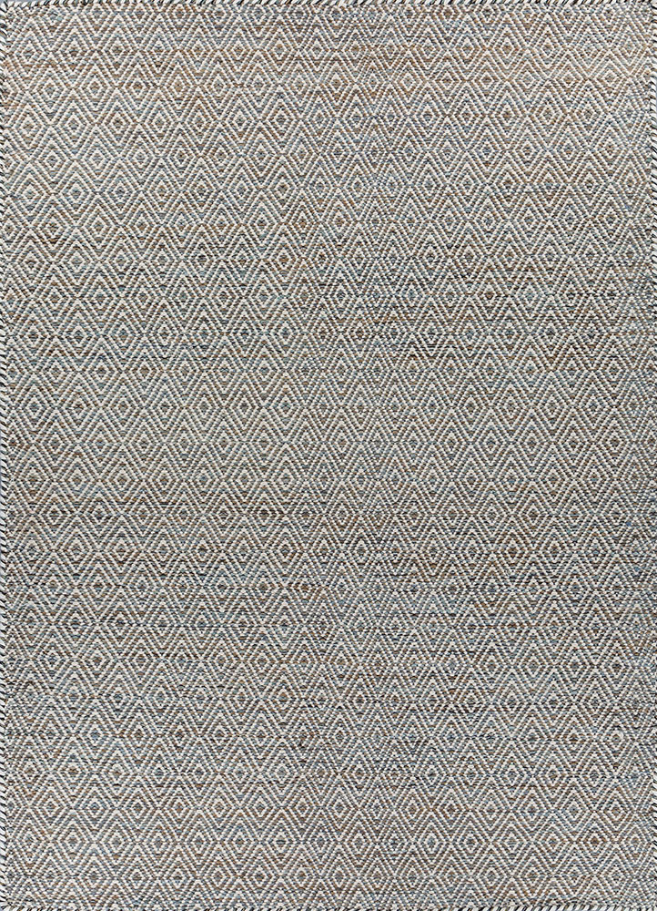 abrash blue wool and viscose flat weaves Rug - HeadShot