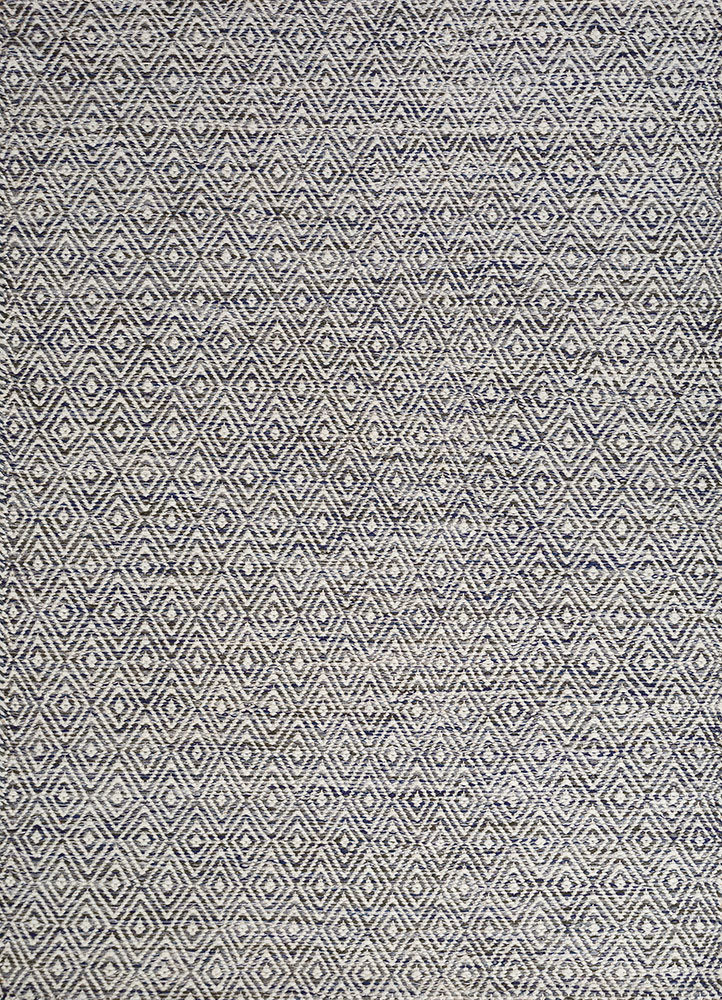 abrash blue wool and viscose flat weaves Rug - HeadShot