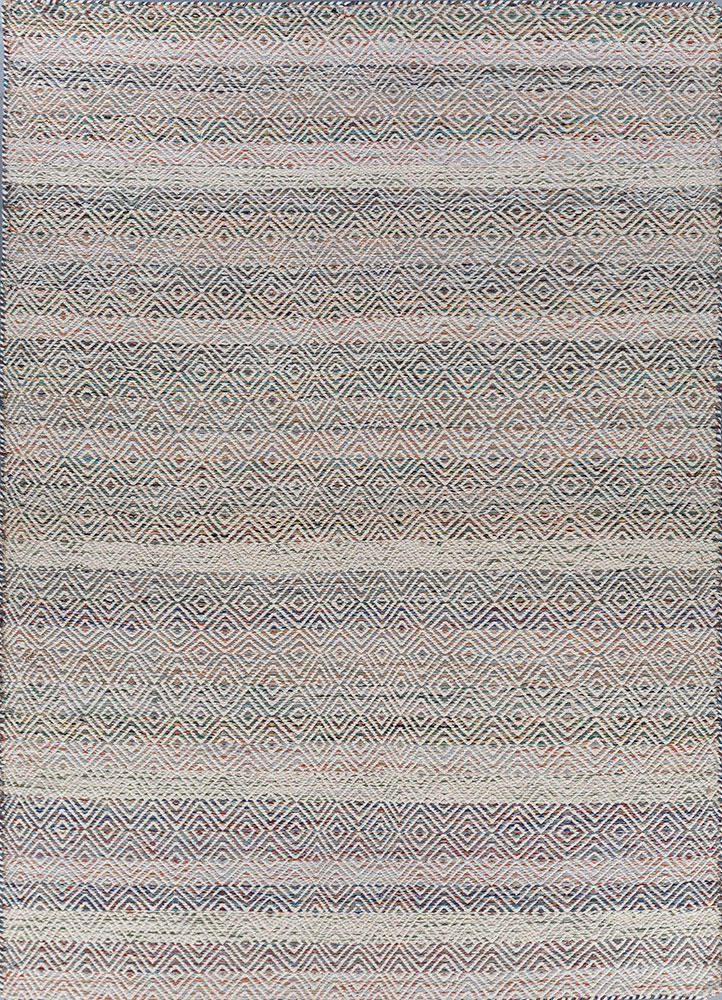 abrash blue wool and viscose flat weaves Rug - HeadShot