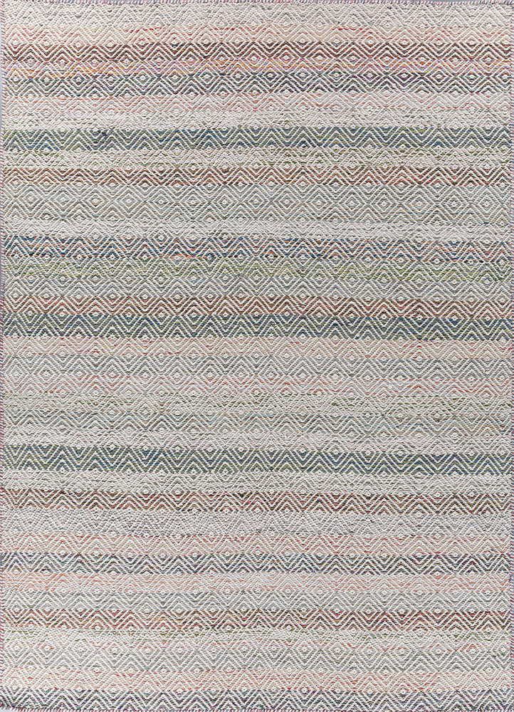 abrash blue wool and viscose flat weaves Rug - HeadShot