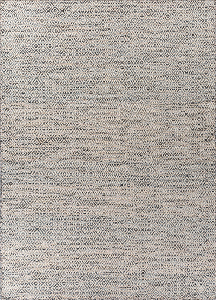 abrash blue wool and viscose flat weaves Rug - HeadShot
