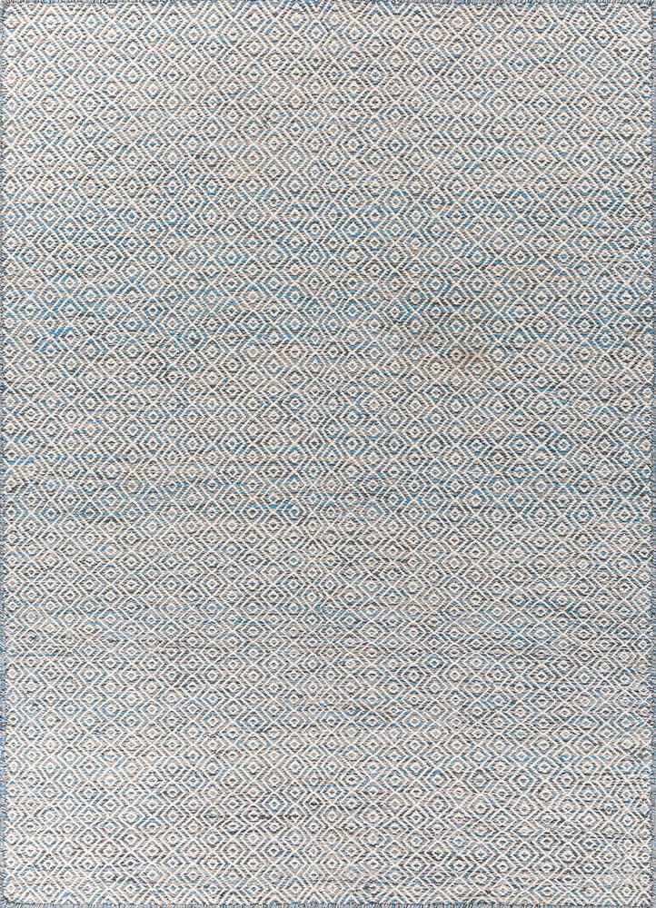 abrash blue wool and viscose flat weaves Rug - HeadShot