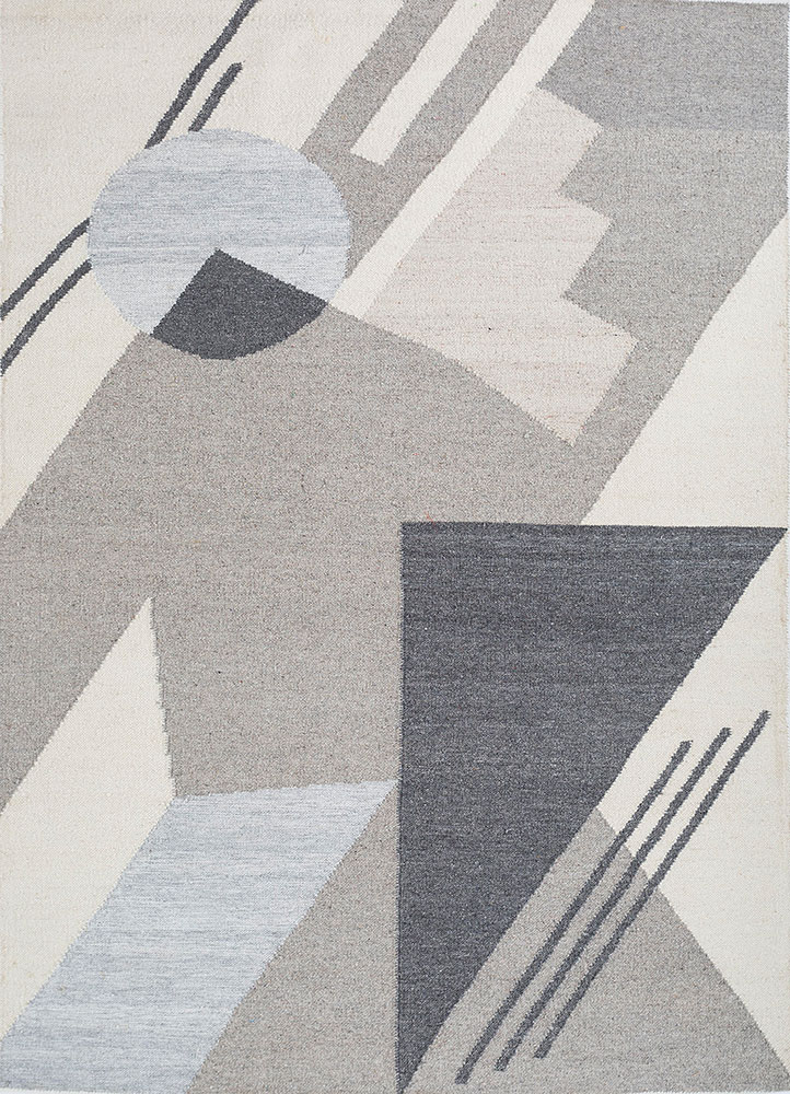 checkers grey and black wool and viscose flat weaves Rug - HeadShot