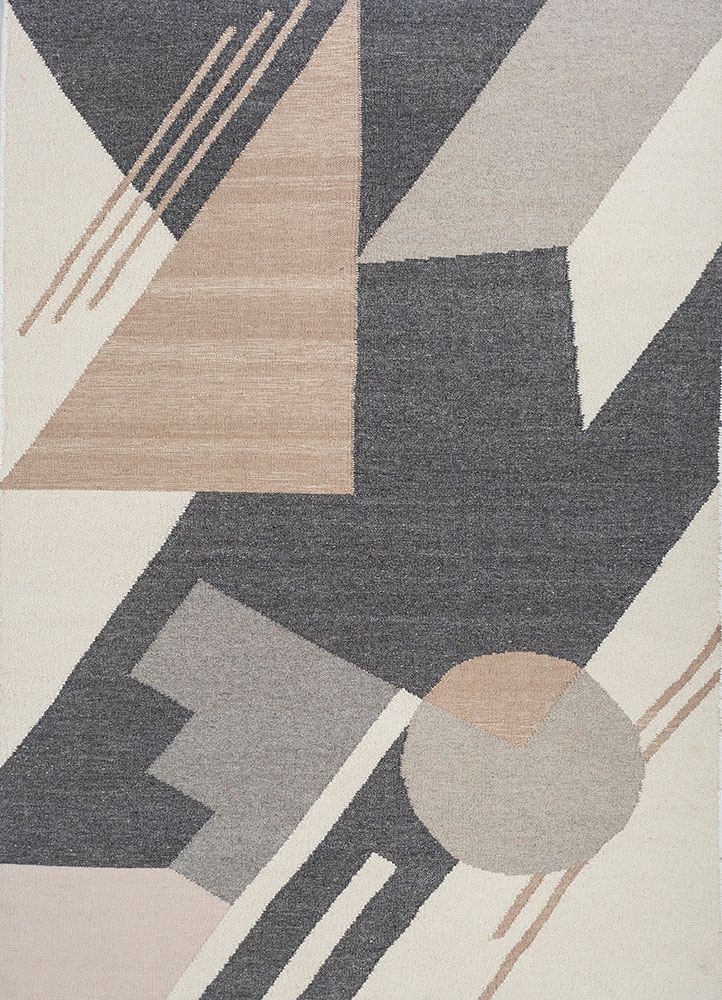 checkers blue wool and viscose flat weaves Rug - HeadShot