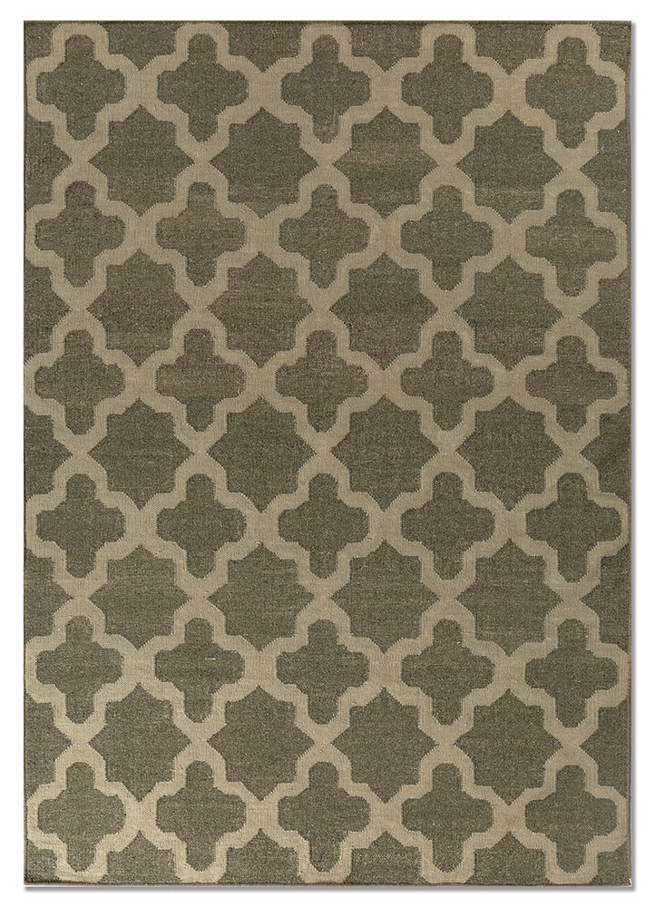 indusbar green wool and viscose flat weaves Rug - HeadShot