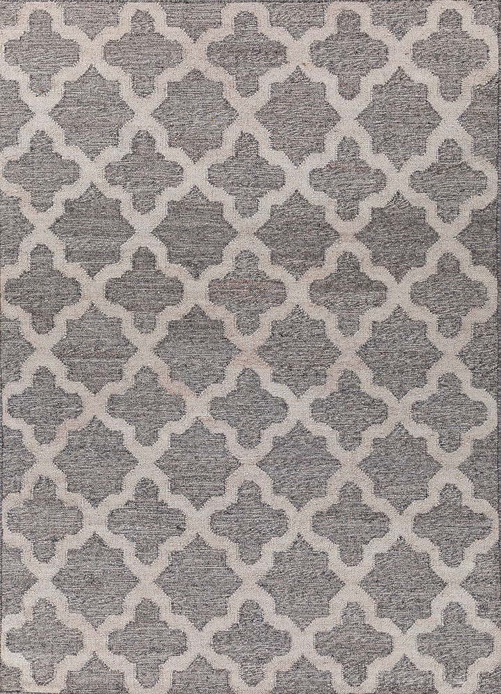 indusbar grey and black wool and viscose flat weaves Rug - HeadShot