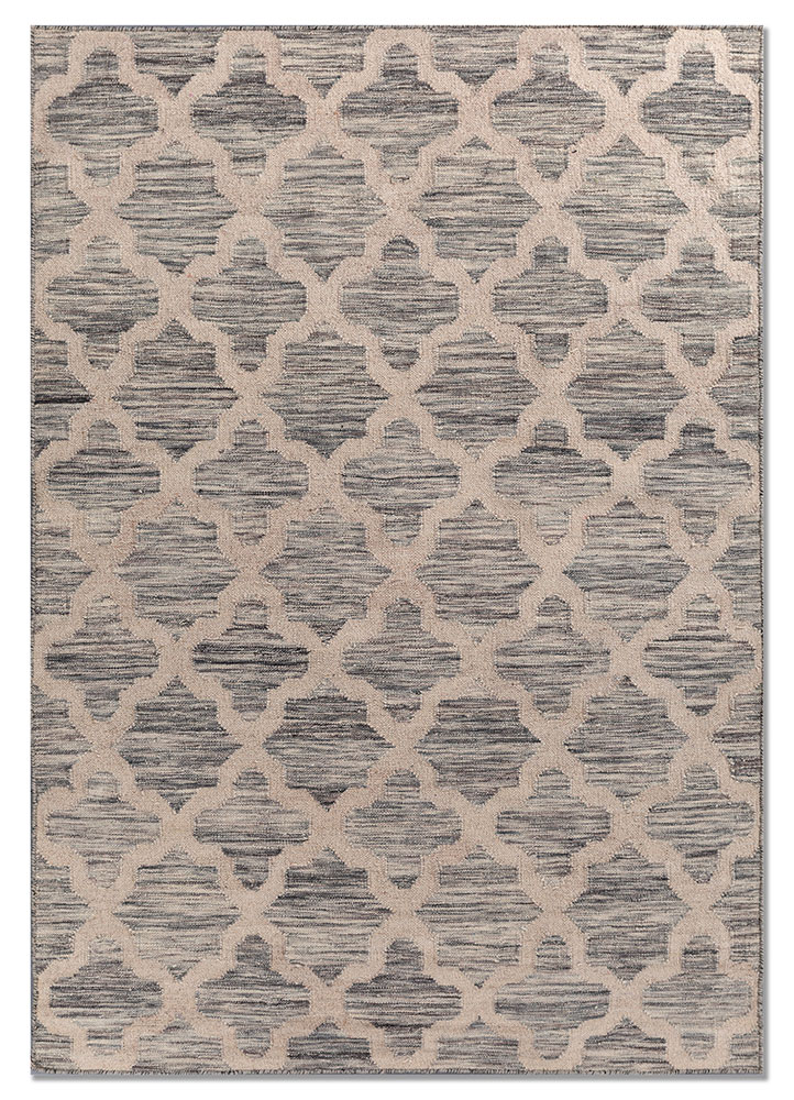 indusbar blue wool and viscose flat weaves Rug - HeadShot