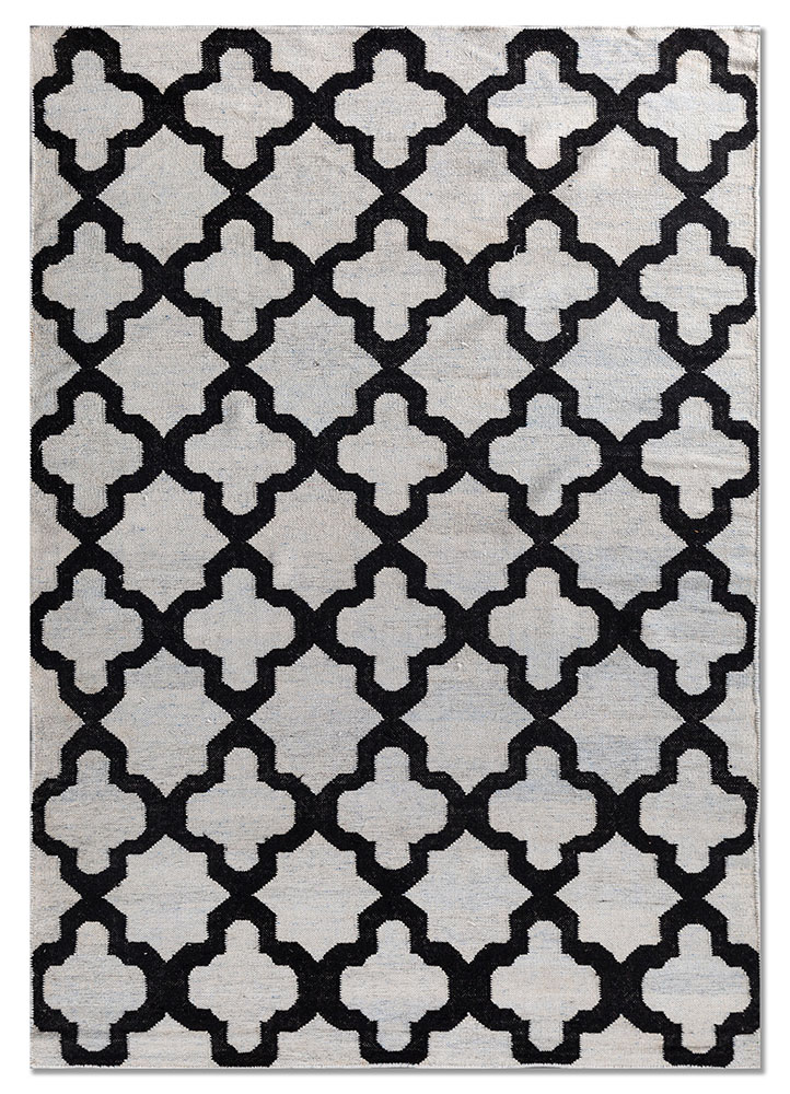 indusbar grey and black wool and viscose flat weaves Rug - HeadShot