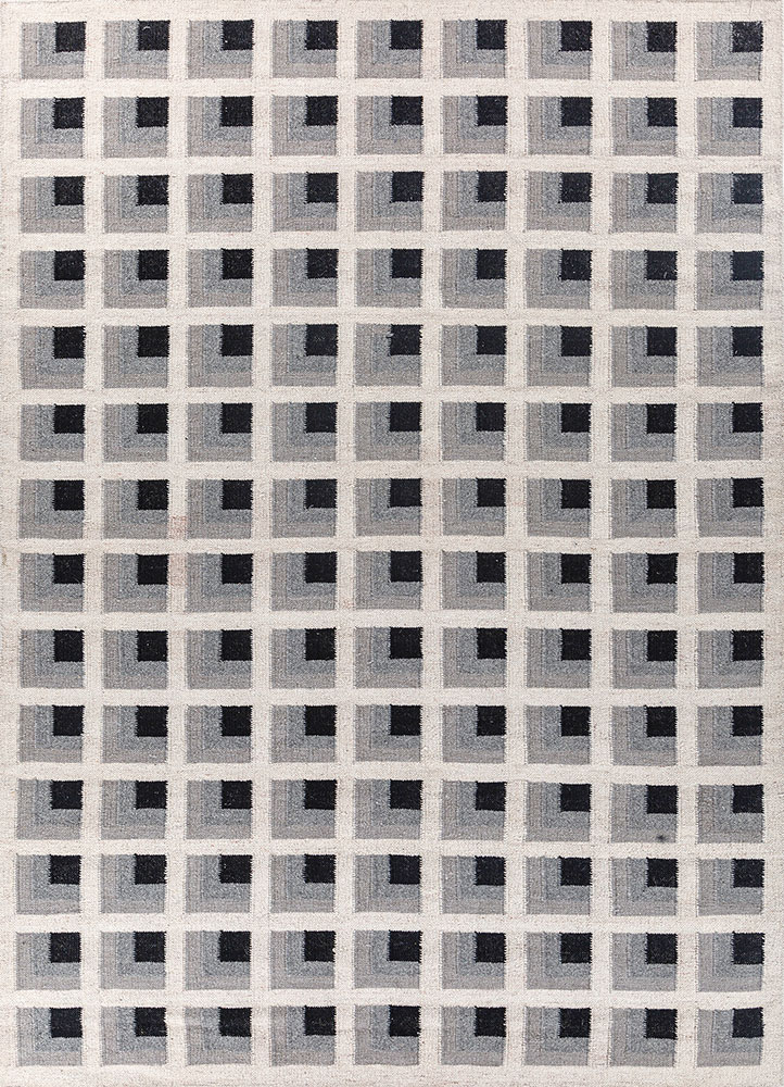 checkers ivory wool and viscose flat weaves Rug - HeadShot