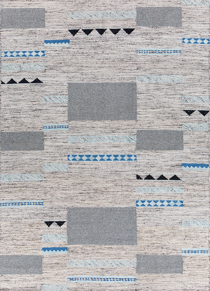 bedouin grey and black wool and viscose flat weaves Rug - HeadShot