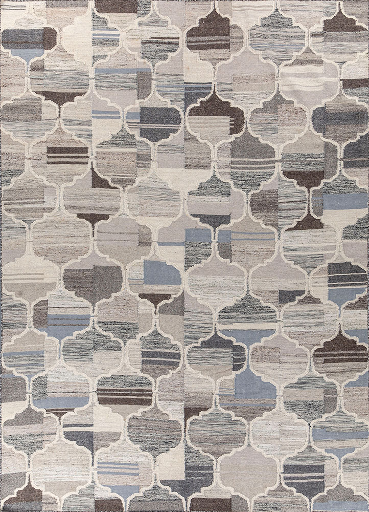 indusbar ivory wool and viscose flat weaves Rug - HeadShot