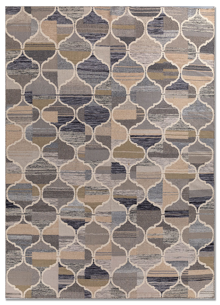 indusbar beige and brown wool and viscose flat weaves Rug - HeadShot