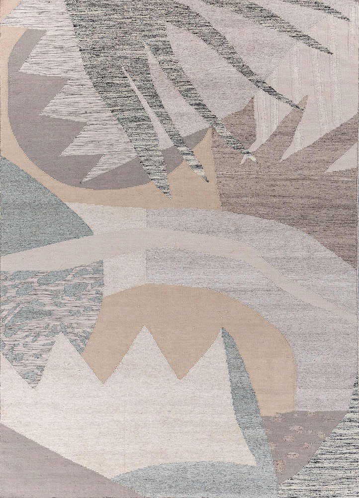 orenda grey and black wool and viscose flat weaves Rug - HeadShot
