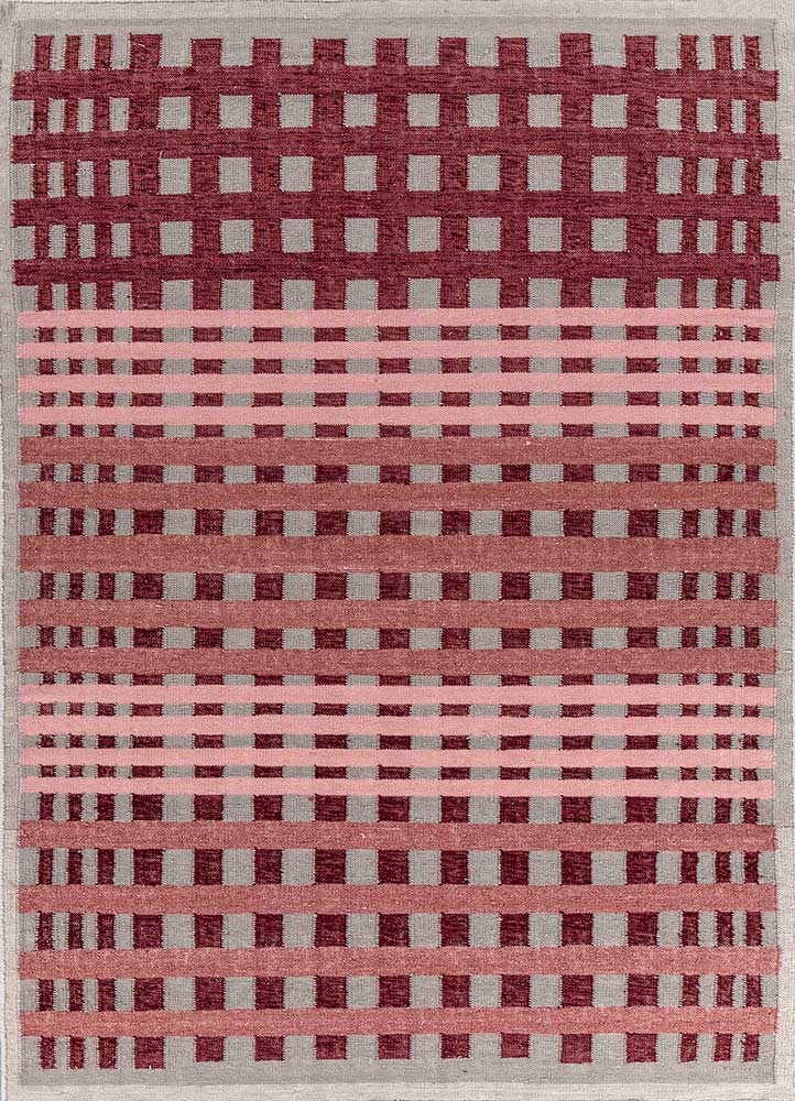 checkers red and orange wool and viscose flat weaves Rug - HeadShot