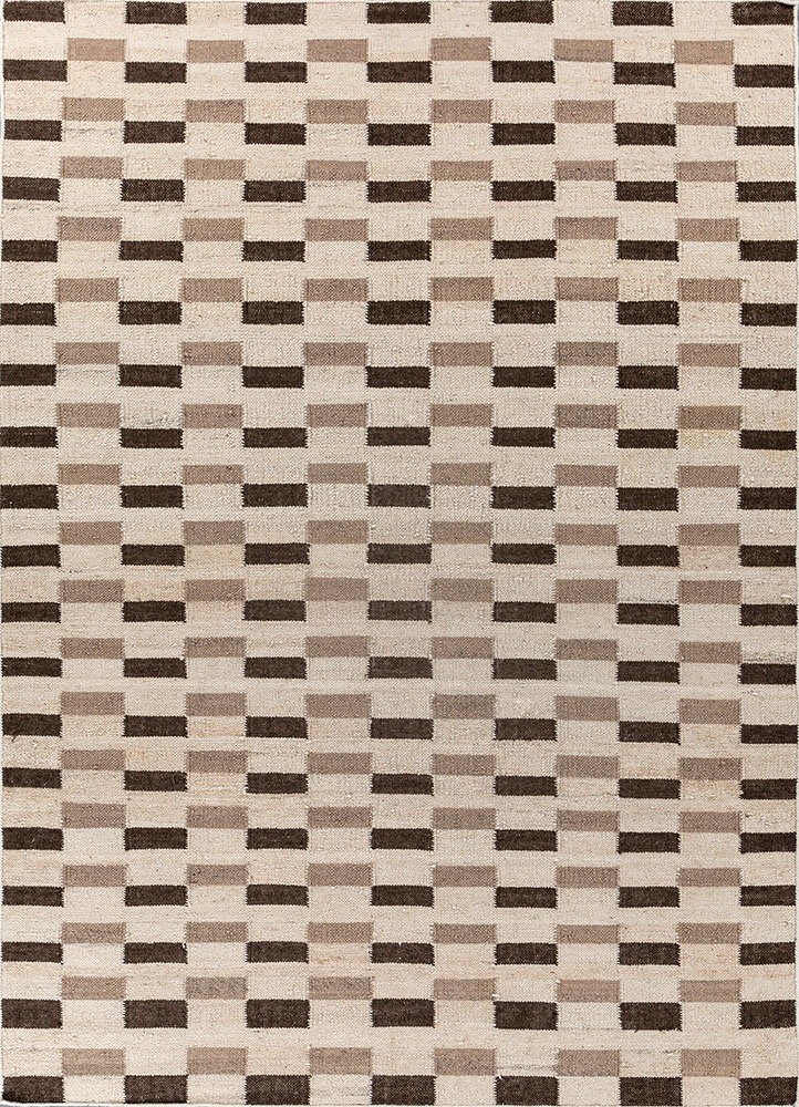 checkers ivory wool and viscose flat weaves Rug - HeadShot
