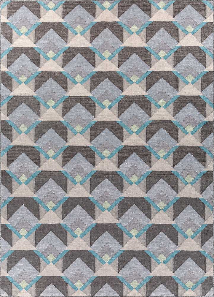 checkers grey and black wool and viscose flat weaves Rug - HeadShot