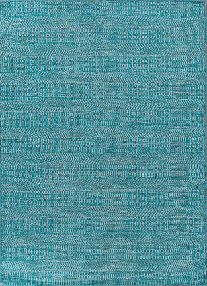 abrash blue wool and viscose flat weaves Rug - HeadShot