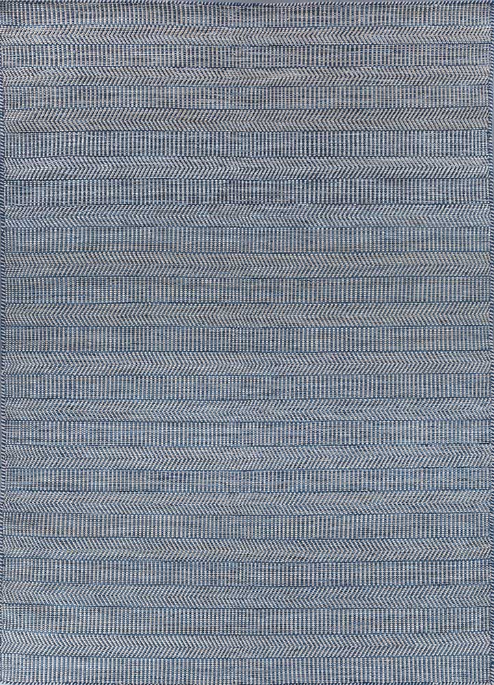 abrash blue wool and viscose flat weaves Rug - HeadShot