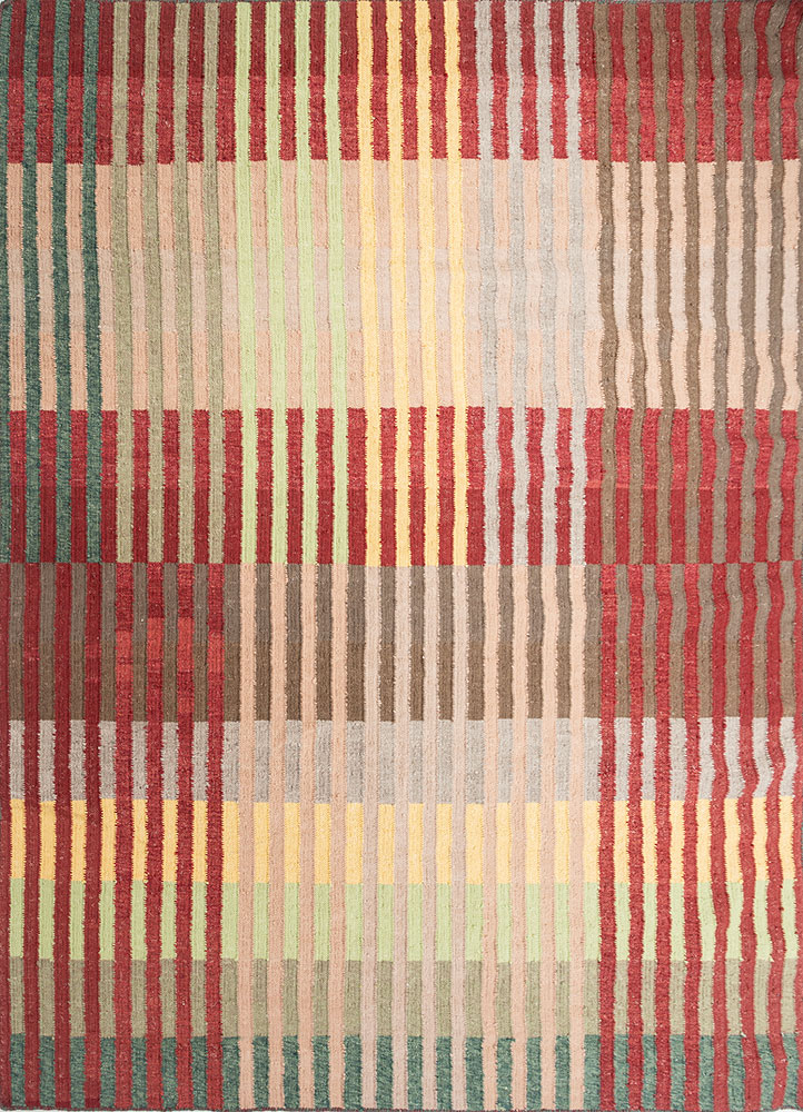 checkers red and orange wool and viscose flat weaves Rug - HeadShot