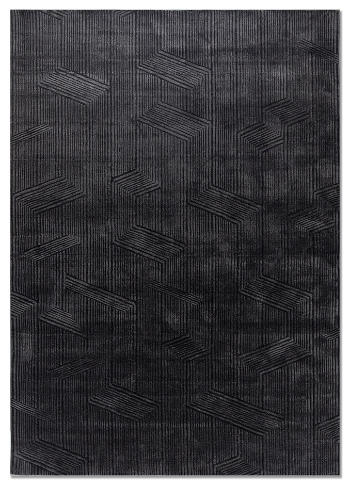 verve grey and black acrylic hand knotted Rug - HeadShot