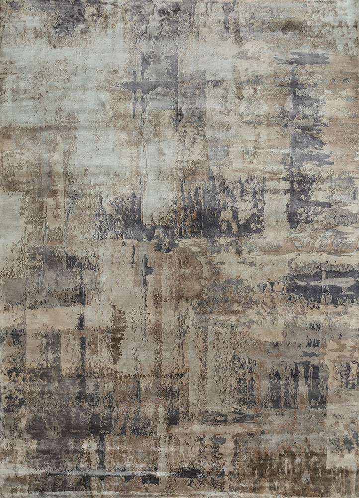 entropy grey and black bamboo silk hand knotted Rug - HeadShot