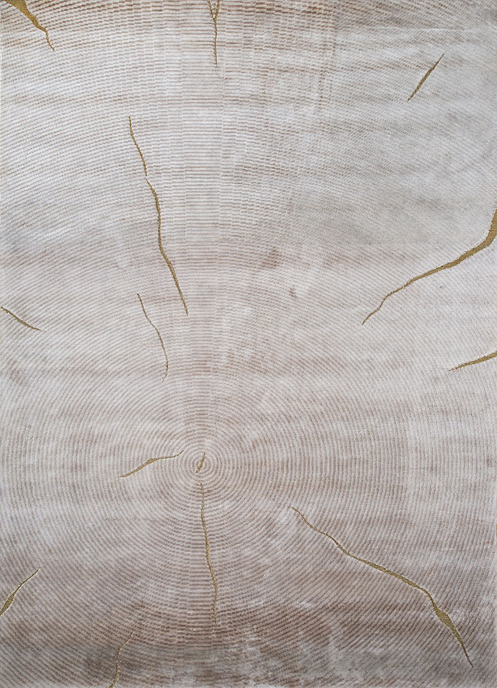 azalea ivory bamboo silk and zari hand knotted Rug - HeadShot