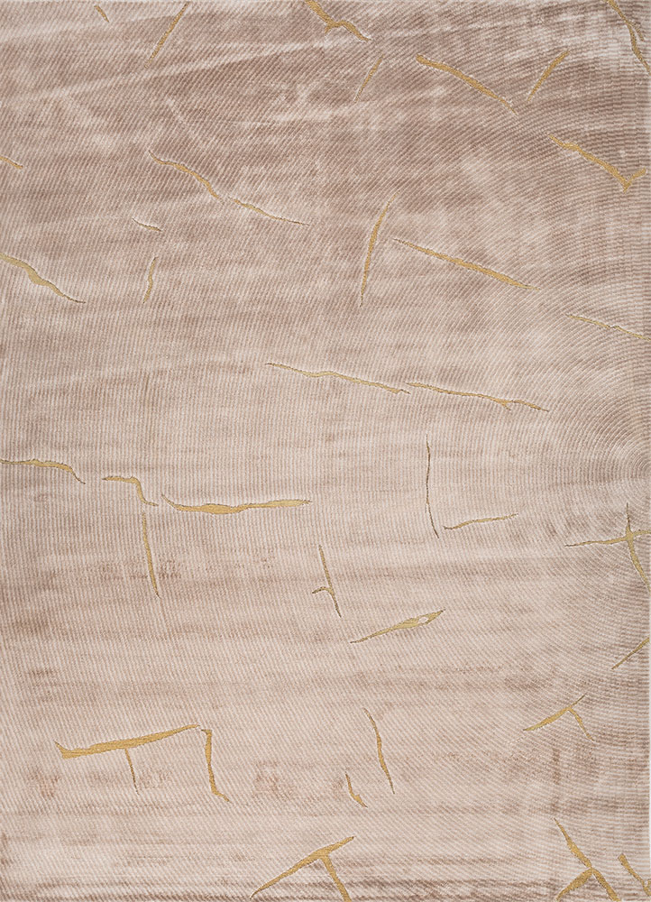azalea beige and brown bamboo silk and zari hand knotted Rug - HeadShot