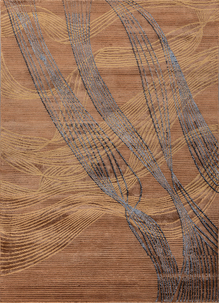 azalea red and orange bamboo silk hand knotted Rug - HeadShot
