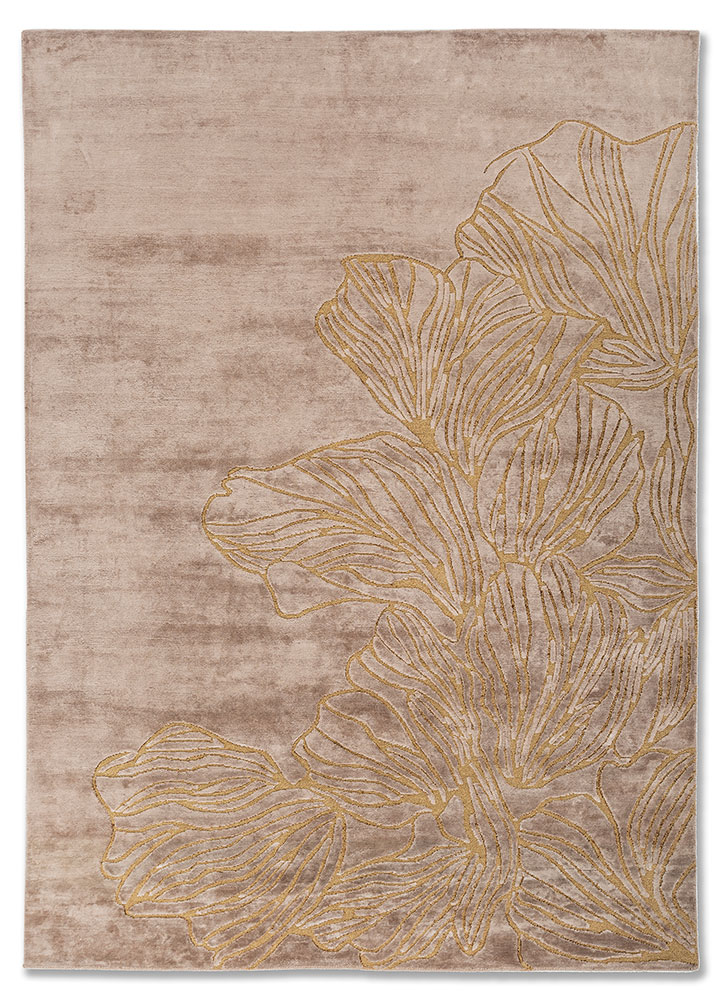 azalea gold bamboo silk and zari hand knotted Rug - HeadShot