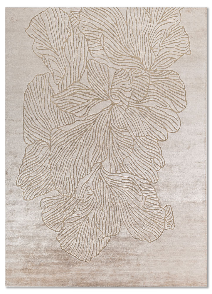 azalea ivory bamboo silk and zari hand knotted Rug - HeadShot