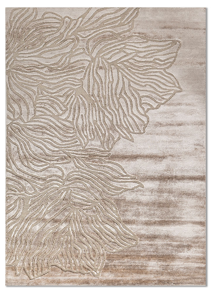 azalea ivory bamboo silk and zari hand knotted Rug - HeadShot