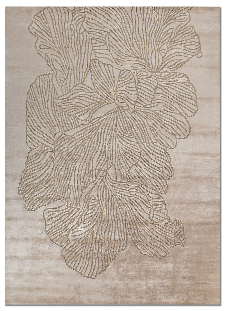 azalea ivory bamboo silk and zari hand knotted Rug - HeadShot