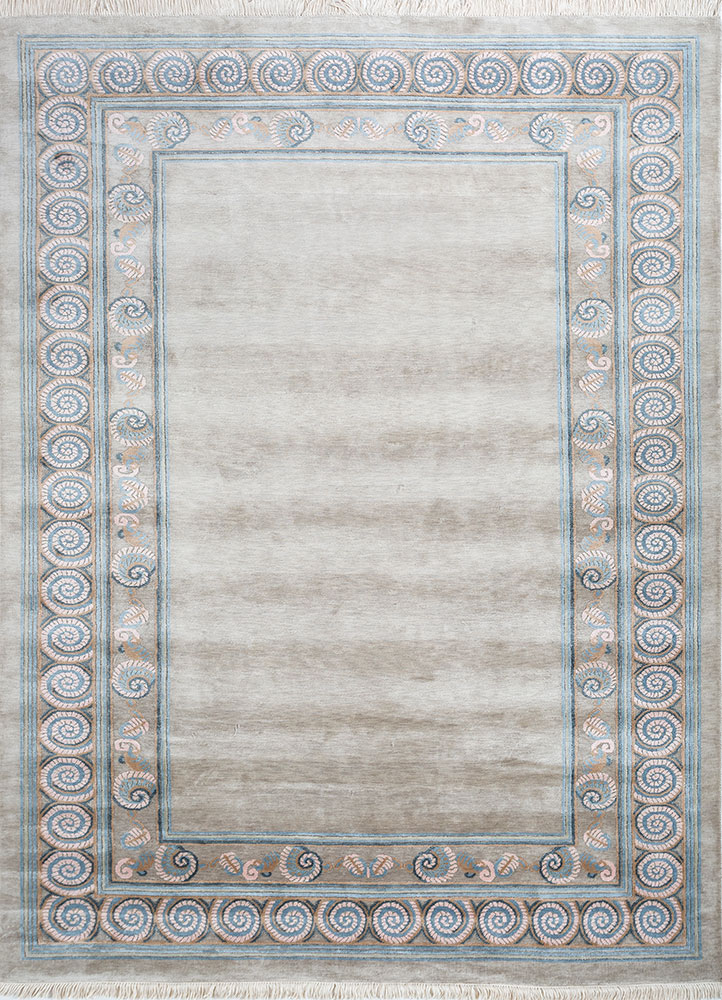 woven gems grey and black silk hand knotted Rug - HeadShot