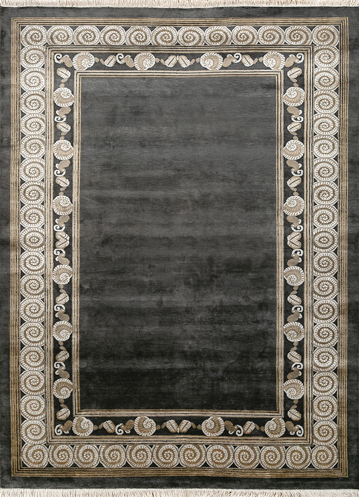 woven gems grey and black silk hand knotted Rug - HeadShot