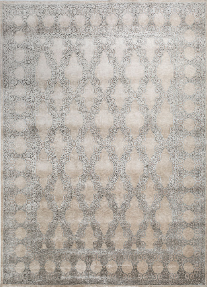 woven gems ivory silk hand knotted Rug - HeadShot