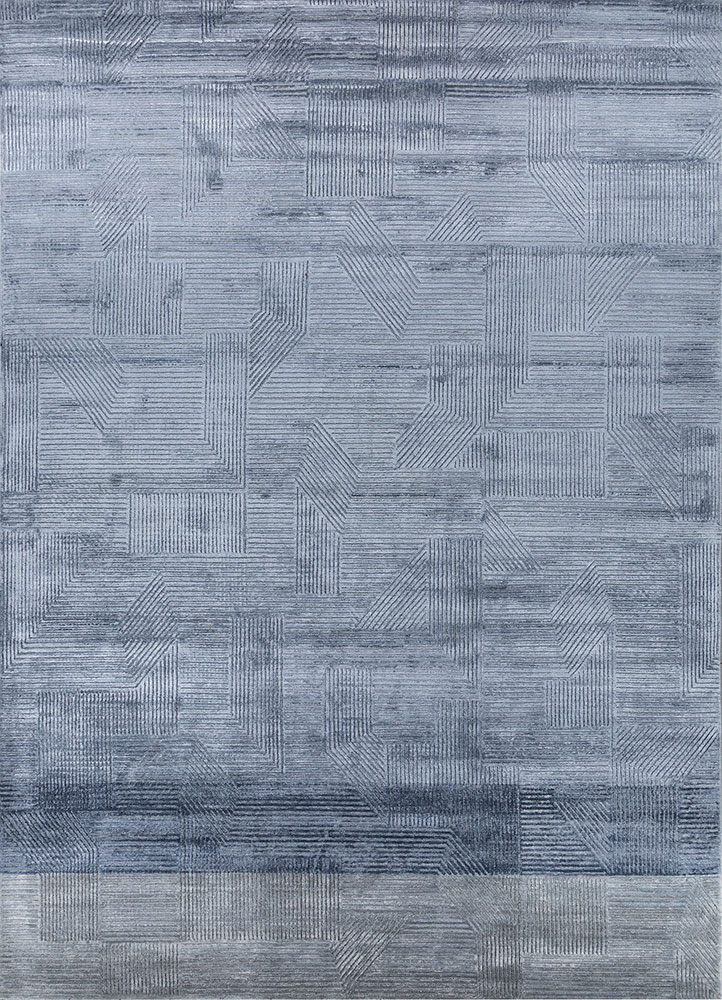 azalea blue wool and bamboo silk hand knotted Rug - HeadShot