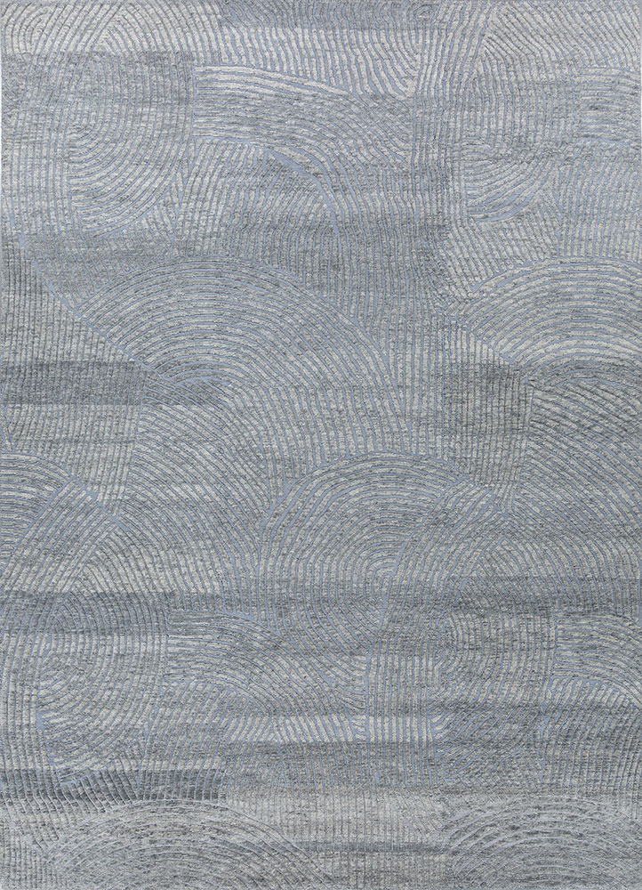 azalea blue wool and bamboo silk hand knotted Rug - HeadShot