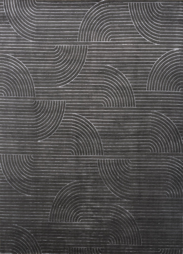 clan grey and black wool and bamboo silk hand knotted Rug - HeadShot